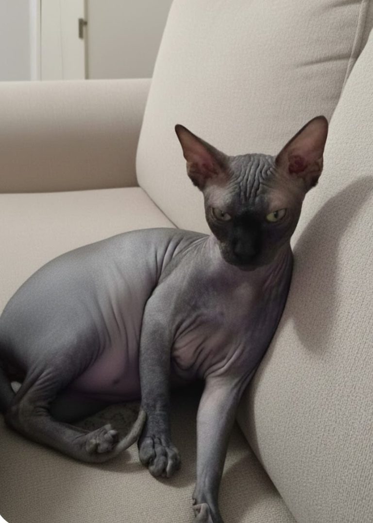 Gato sphynx en sofá