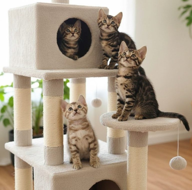 gatos bengalí en rascador