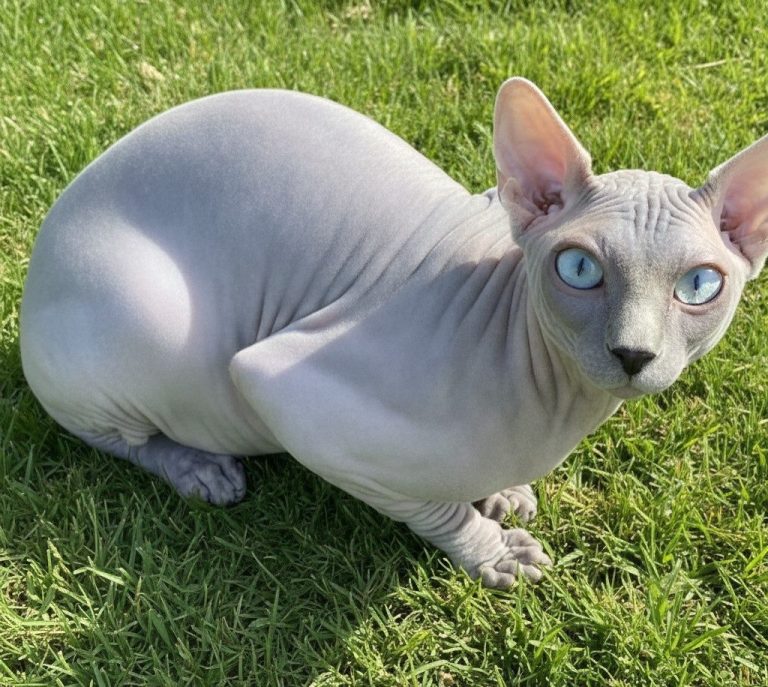 Gato sphynx en cesped